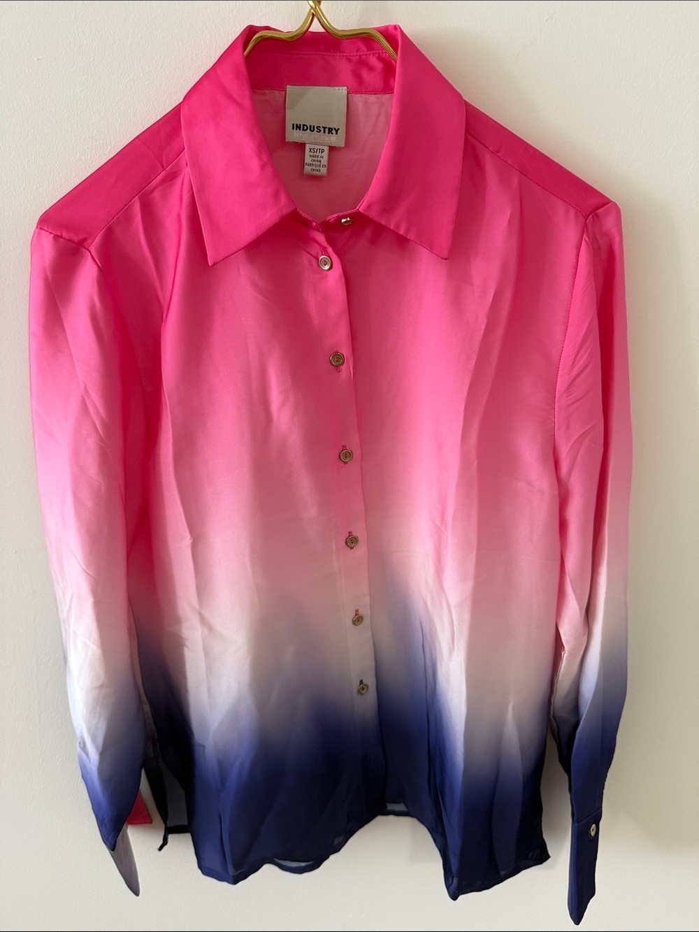 NWOT Industry Ombre Button Down Long Sleeve Blouse/Swim Coverup. Size XS.